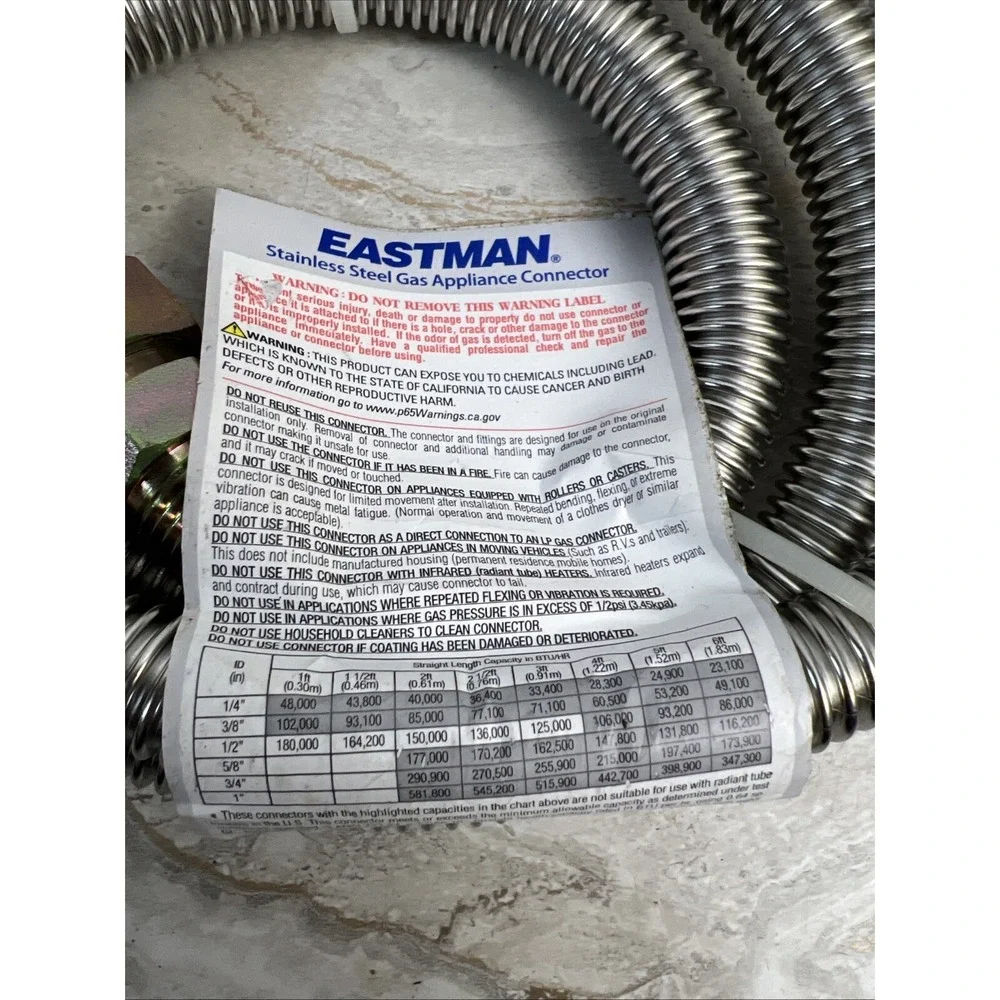 60 in. Eastman Stainless Steel Gas Connector – 5/8 in OD(1/2